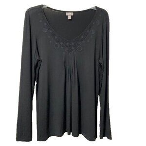 J.Jill Women’s Medium Whimsigoth Black Beaded Lace V-Neck Long Sleeve Feminine